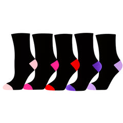 Kids Girls Socks Soft Cotton 5 Pack Contrast Heel Toe Everyday Kids Crew Socks