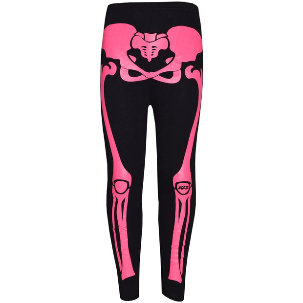 Kids Girls Skeleton Print T Shirt Top & Legging Neon Pink Halloween Costume Set - A2Z 4 Kids