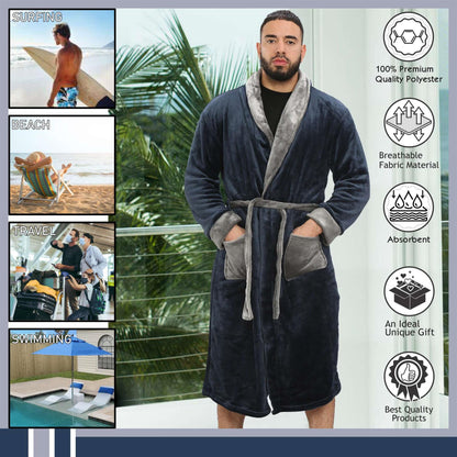 A2Z Mens Ultra Soft Luxury Fleece Dressing Gown Warm Cozy Loungewear Adult Robe