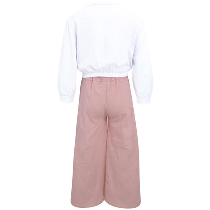 Kids Girls Crop Top Set Casual Long Sleeve Crop Top Flared Trouser Age 3-14