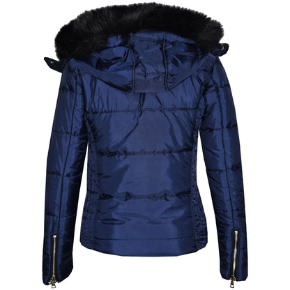Girls Puffer Jacket Quilted Winter Coat Faux Fur Hood Warm Padded Zipped Coat