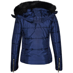 Girls Puffer Jacket Quilted Winter Coat Faux Fur Hood Warm Padded Zipped Coat
