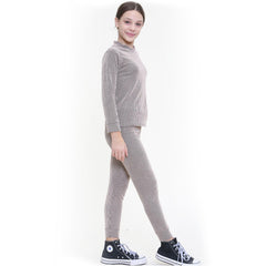 Kids Girls Ribbed Top & Bottom Tracksuit Lounge Wear Long Sleeves Outfit Set