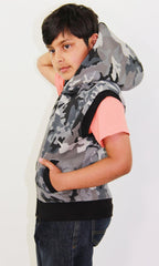 Kids Hooded Gilet Jacket Fleece Fabric No Sleeve Zipper Coat Boys Age 5-13 Year