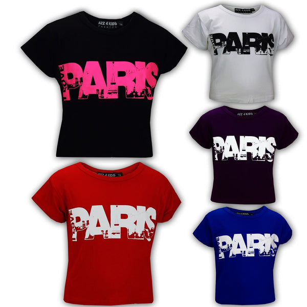 Kids Girls " I LOVE PARIS " Print Fashion Crop Top Trendy T Shirt Age 7-13 Years
