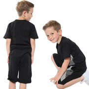 A2Z 4 Kids Kids Girls Boys Shorts Set 100% Cotton Contrast Panelled Black & Charcoal Trendy Fashion Summer T Shirt Top & Short Pants Gymwear Outfit Clothing Sets Age 5 6 7 8 9 10 11 12 13 Years