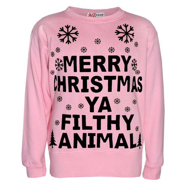 A2Z Womens Christmas Jumper Baby Pink Sweatshirt Ya Filthy Merry Christmas Novelty Pullover Xmas Snowflake Jumpers Gifts For Adults Size Small, Medium, Large, XL, 2XL, 3XL, 4XL