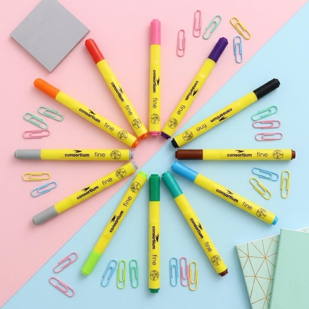 12 Pack Ultra Fine Tip Fibre Pens Assorted Colours Drawing Writing School Art