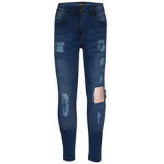 Kids Girls Stretchy Jeans Denim Ripped Faded Skinny Fashion Frayed Pant Jeggings