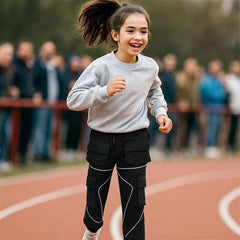 Kids Girls Cargo Trousers Elasticated Waist Straight Fit Joggers Activewear Pant