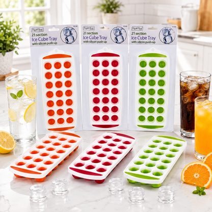 A2Z 21 Cube Ice Tray Silicone Push Up Easy Release Freezer Ice Mould PP TPR