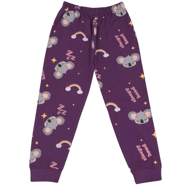 Kids Girls Pyjamas Rainbow & Koala Print Purple Lounge Suit Set - A2Z 4 Kids