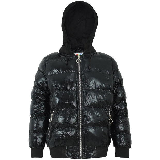 Kids Girls Boys Fashion Shiny Padded Jacket Metallic Wet Look Bubble Coat