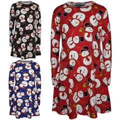 A2Z 4 Kids® Girls Christmas Dress Kids Snowman Print New Xmas Fashion Dresses With A Free Xmas Badge New Age 3 4 5 6 7 8 9 10 11 12 13 Years