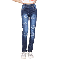 Kids Girls Denim Stars Ripped Jeans Comfort Stretchy Skinny Fashion Pants