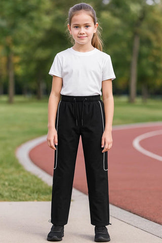 Kids Girls Cargo Trousers Elasticated Waist Drawstring Joggers Activewear Pant