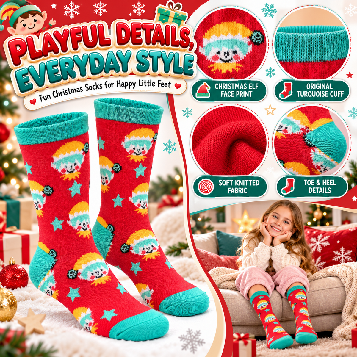 Kids Boys Girls Cotton Rich Christmas Socks Xmas Festive Soft Winter Socks