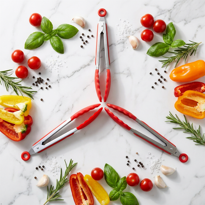 Silicone Grip Tongs Pack of 3 Heat Resistant Kitchen BBQ Cooking Serving Tongs