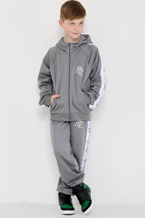 A2Z 4 Kids Kids Girls Boys Tracksuit Designer's A2Z Project Print Panelled Steel Grey Fleece Hooded Hoodie Top Bottom Workout Running Jogging Suit Gymwear Joggers Age 5 6 7 8 9 10 11 12 13 Years