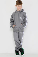 A2Z 4 Kids Kids Girls Boys Tracksuit Designer's A2Z Project Print Panelled Steel Grey Fleece Hooded Hoodie Top Bottom Workout Running Jogging Suit Gymwear Joggers Age 5 6 7 8 9 10 11 12 13 Years