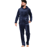 Mens Pyjamas Soft Warm Fleece Adults Hooded Pyjamas 2 Piece Gift Set For Mens