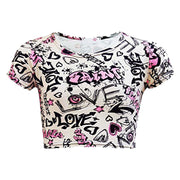 Kids Girls Love Comic Graffiti Print Legging Skater Midi Dress Crop Top Skirt