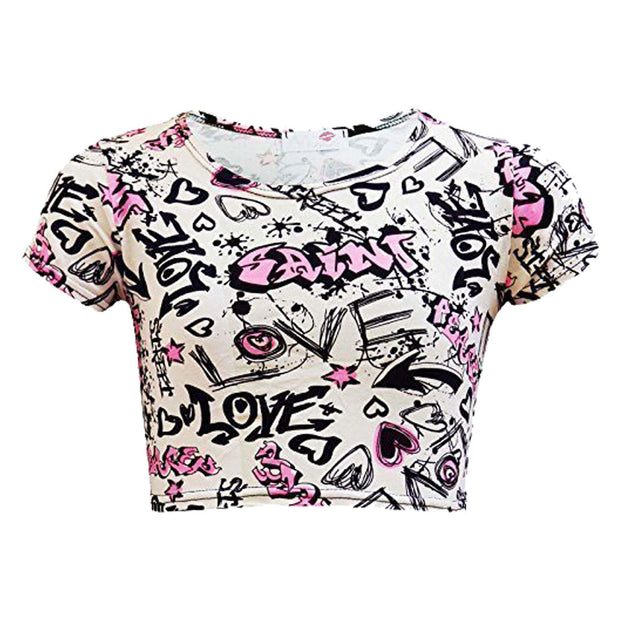 Kids Girls Love Comic Graffiti Print Legging Skater Midi Dress Crop Top Skirt