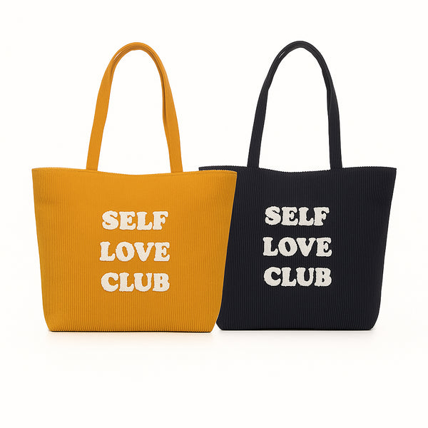 Ladies Corduroy Tote Bag Applique Mustard & Navy Soft Cord Fabric Shoulder Bag