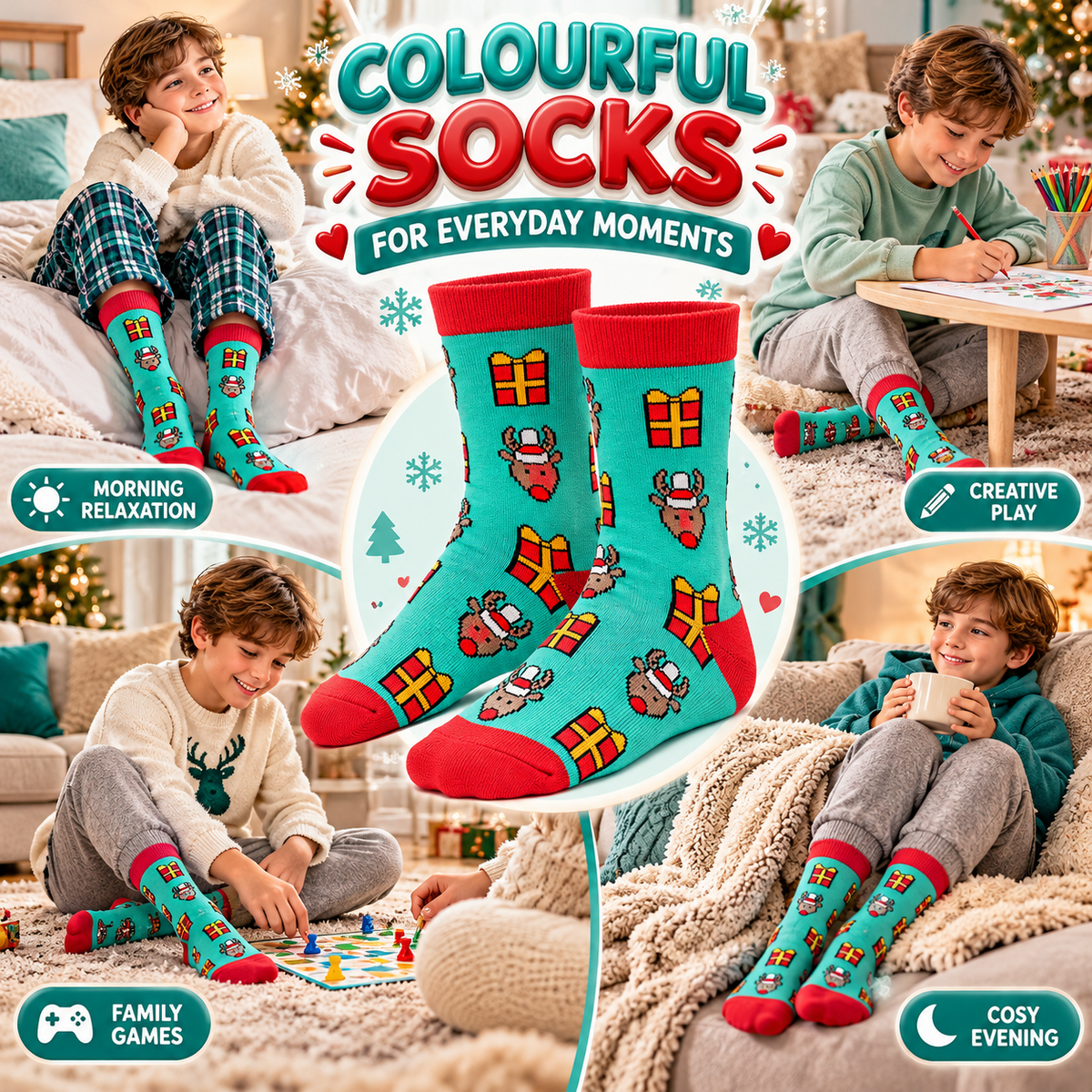 Kids Boys Girls Cotton Rich Christmas Socks Xmas Festive Soft Winter Socks