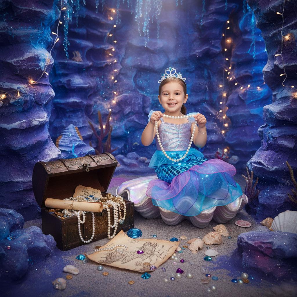 A2Z 4 Kids Girls Mermaid Halloween Costume Dress with Crown Kid Sparkly Sequin