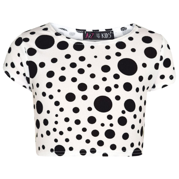 Girls Dresses Kids Black Polka Dot Print Crop Top Legging Midi Skater Dress 7-13
