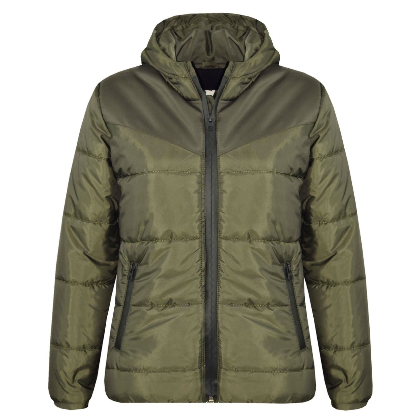 Kids Jacket Girls Boys Padded Olive Puffer Hooded Zipped Coat Warm Thick Coats