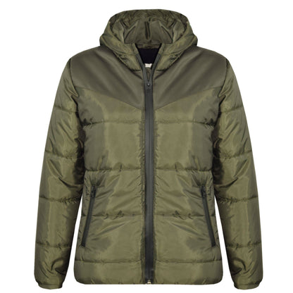 Kids Jacket Girls Boys Padded Olive Puffer Hooded Zipped Coat Warm Thick Coats