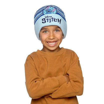 Disney Stitch Boys Blue Embroidered Striped Winter Beanie Hats 2 Pack One Size