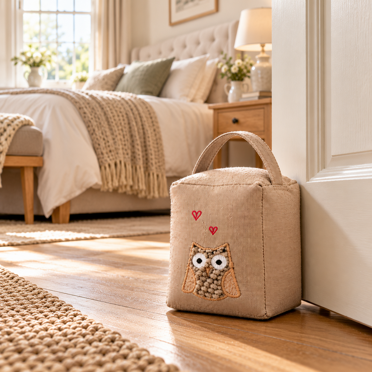 A2Z Owl Beige Applique Square Door Stop 1kg Weighted Home Decorative Ornament