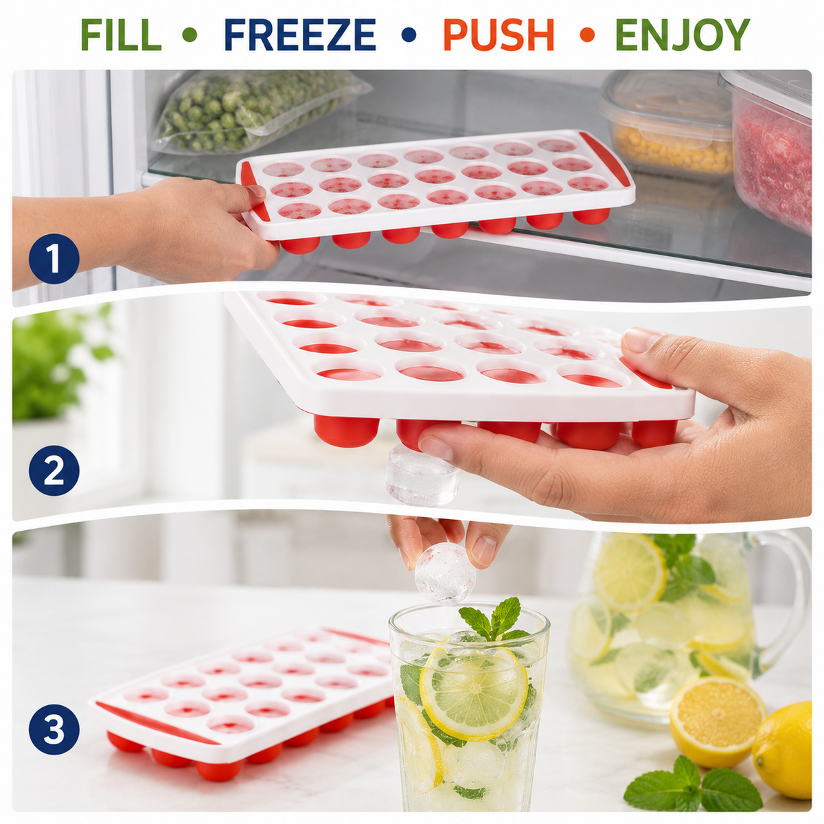 A2Z 21 Cube Ice Tray Silicone Push Up Easy Release Freezer Ice Mould PP TPR