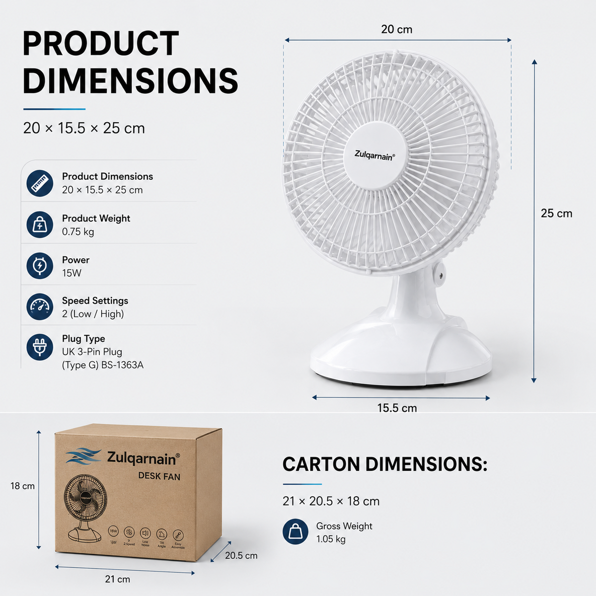 6 Inch Desk Fan White Portable Table Fan with 2 Speed Left and Right Cooling Fan
