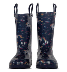 Kids Girls Wellington Wellies Anti-Slip Waterproof Rain Boots With Carry Handles