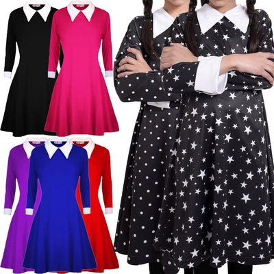 A2Z 4 Kids Girls Halloween Swing Dress Long Sleeves Peter Pan Collar Soft Comfortable Party Fashion Skater Dresses Age 7-13 Years - A2Z 4 Kids