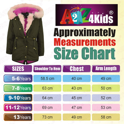 Kids Hooded Jacket Girls Fur Parka School Jackets Outwear Coat 5-13 Years