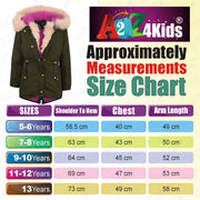 Kids Hooded Jacket Girls Fur Parka School Jackets Outwear Coat 5-13 Years