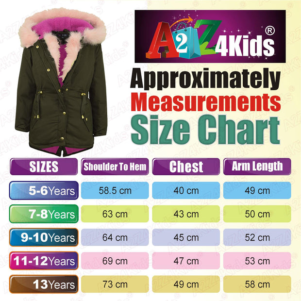 Kids Hooded Jacket Girls Fur Parka School Jackets Outwear Coat 5-13 Years