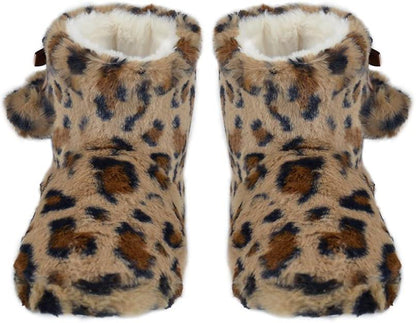 Ladies Slipper Bootie Novelty Leopard Pattern Warm Winter Knitted Ankle Boots