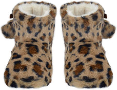Ladies Slipper Bootie Novelty Leopard Pattern Warm Winter Knitted Ankle Boots