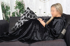 Unisex Men Ladies Black Wearable Snuggle Sleeves Blanket Super Soft Warm Fleece