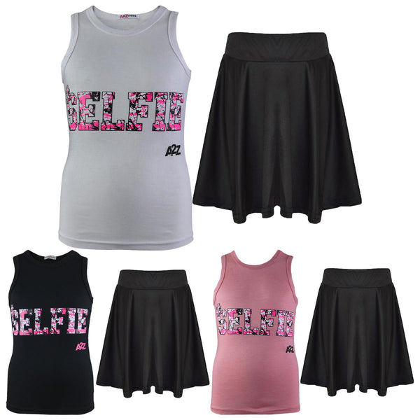 Kids Girls Splash Print Vest & Skirt Trendy Fashion Two Piece Vest & Skirts 5-13