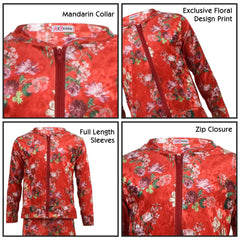 Girls Jogging Suit Floral Print Zip Up Velour Set Top Bottom Outfit Clothing Set