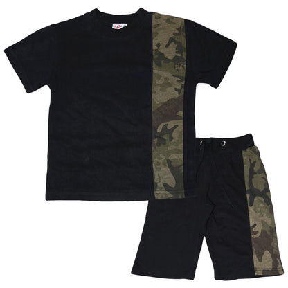 Kids Boys T Shirt Shorts 100% Cotton Contrast Panel Top Summer Short Set 5-13 Yr