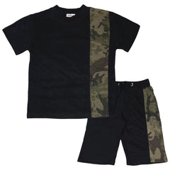 Kids Boys T Shirt Shorts 100% Cotton Contrast Panel Top Summer Short Set 5-13 Yr