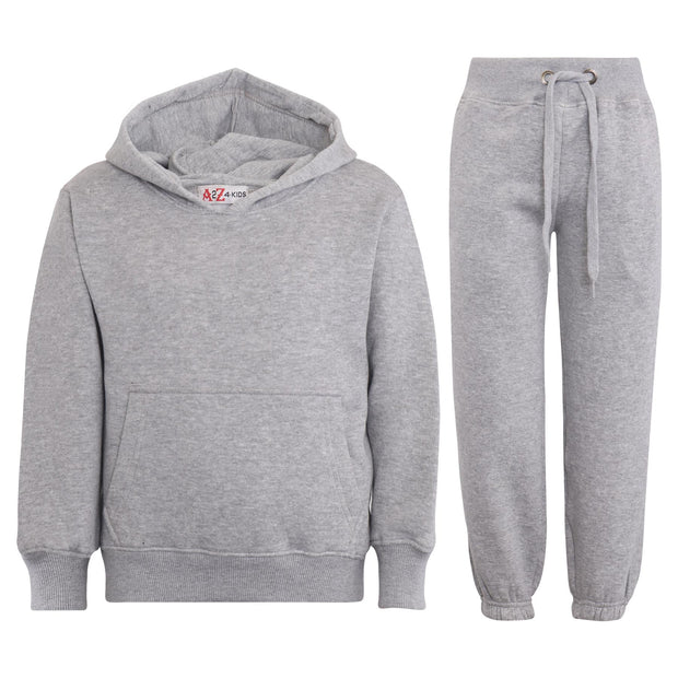 A2Z 4 Kids Girls Boys Unisex Plain Grey Tracksuit Hooded Sweat Hoodie & Bottom Jog Suit Joggers Age 5 6 7 8 9 10 11 12 13 Years